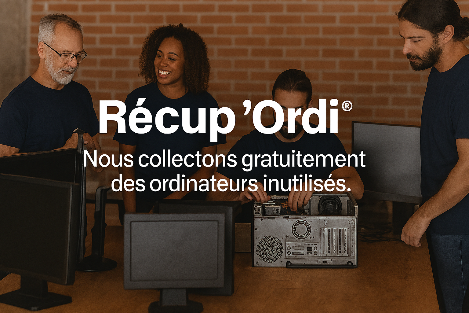 Bénévoles reconditionnant des ordinateurs